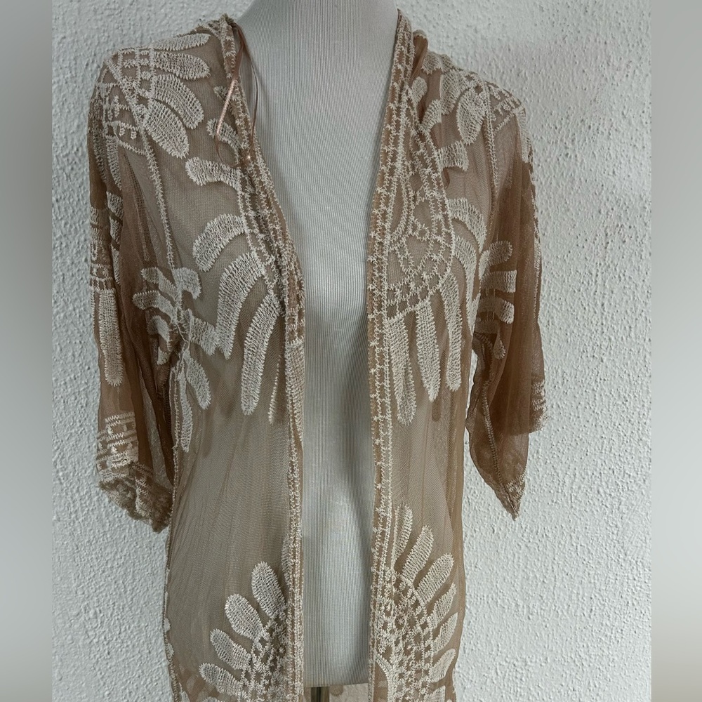 Rebellion Again  Open Front Lace Crochet Lace Boho Fairy Duster Kimono Size M - Picture 7 of 8